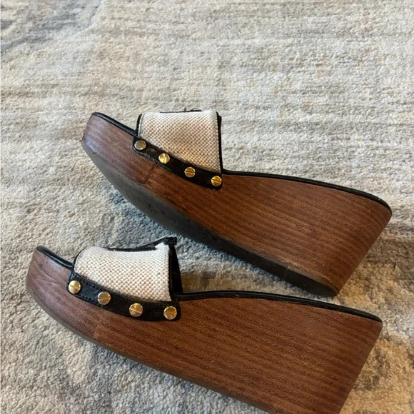Tory Burch Black and Cream Logo Slide Sandals - Picture 4 of 8